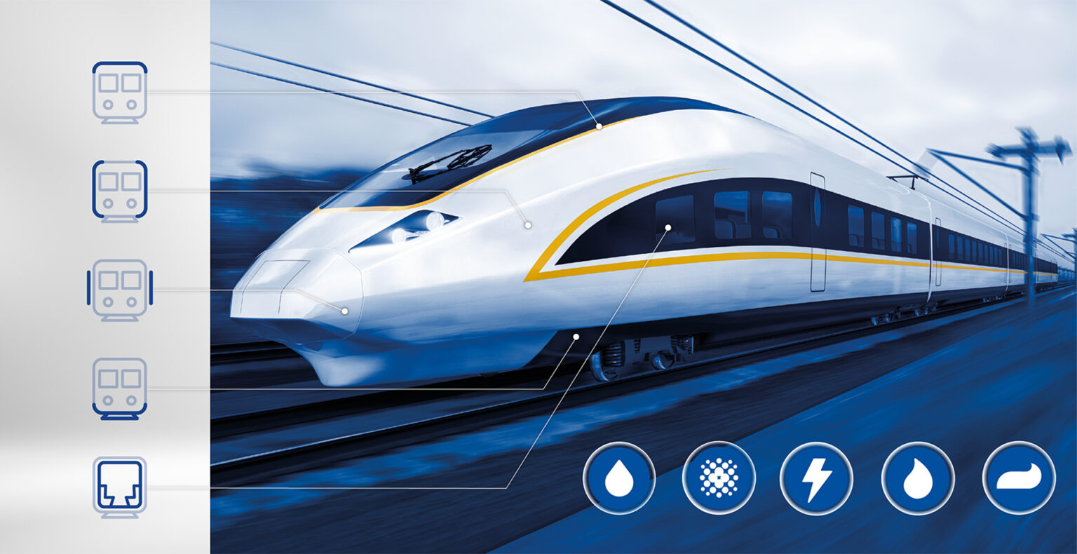 09-2024_senorailKH_Traingraphics_Web-1536×790 modern high speed train and icons highlighting that all parts of the train ar coated and that there are various coating systems availalbe (liquid, powder, e-coat, adhesives)