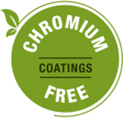 CHROMIUM-FREE-button_Industry_GREEN-150×150 Green circular label with the text ‘Chromium Free Coatings’ and a small leaf symbol, indicating environmentally friendly chromium-free coating products