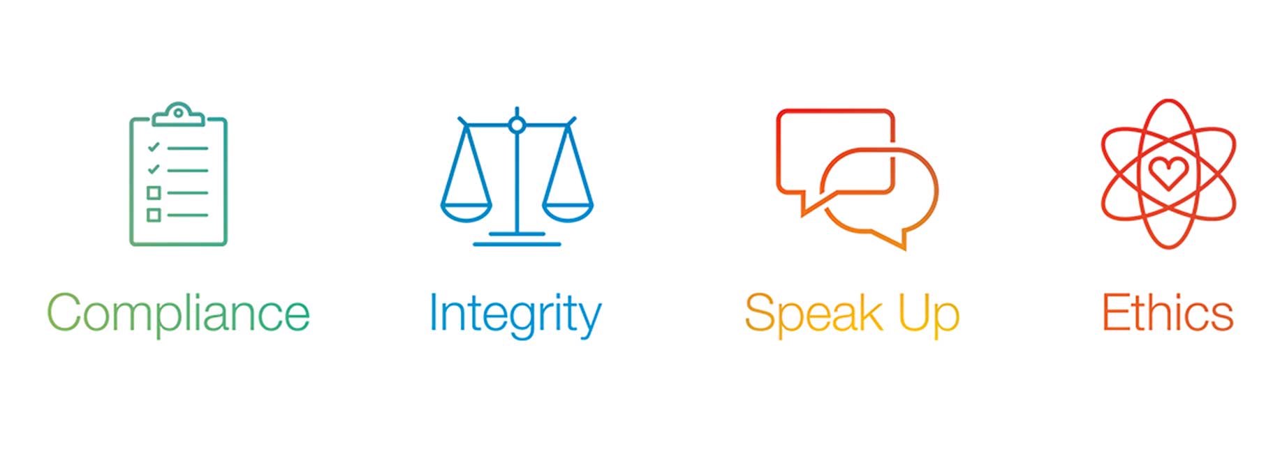 Compliance Icons for Compliance, Integrity, Speak up and Ethics