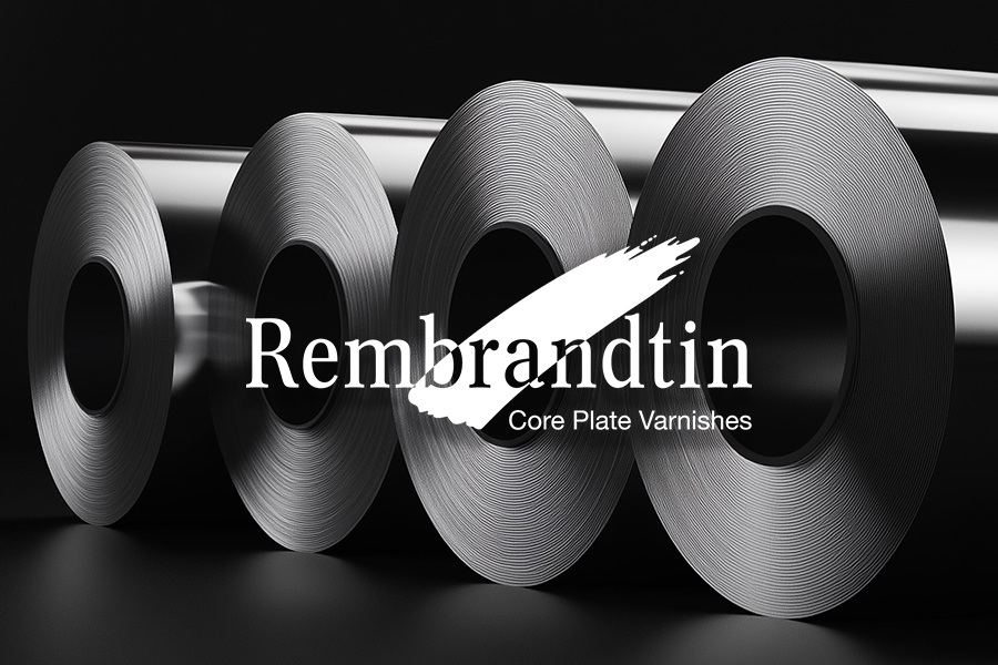 CoreplateRembrandtin_logo Four coils in a row on black background with Rembrandtin Logo