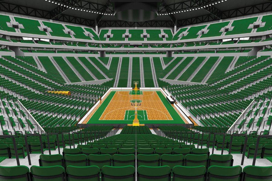 Green and orange stadium view from above