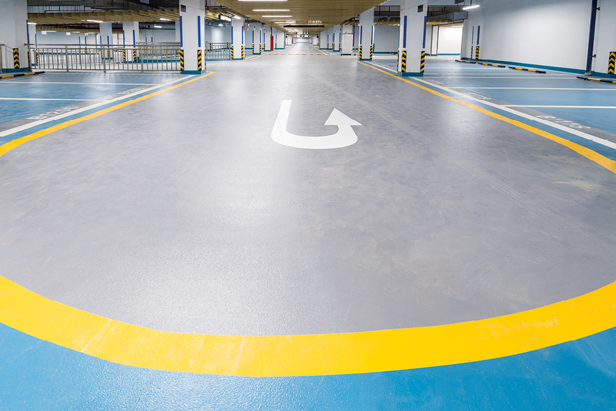 indoor garage space with floor markings,