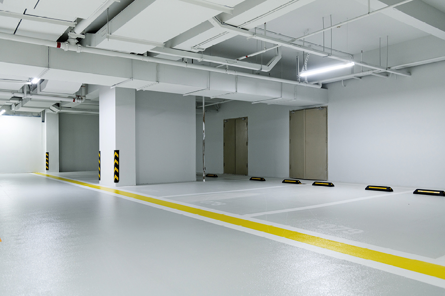 indoor garage with marked floors