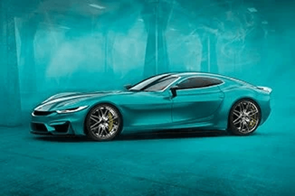 Sleek turquoise sports car in professional spray booth – high-performance car refinish coatings for perfect results.