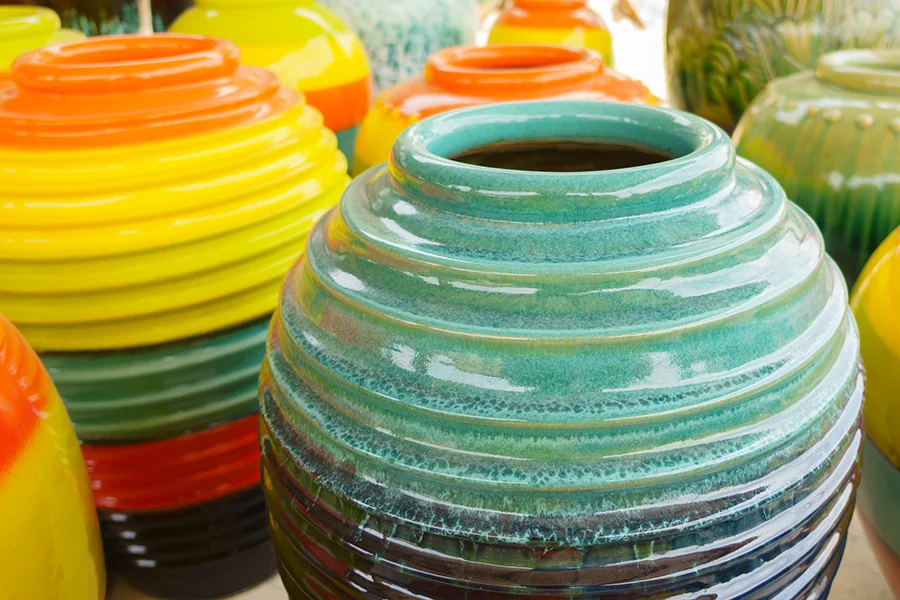 ceramics Colourful ceramic vases on a table