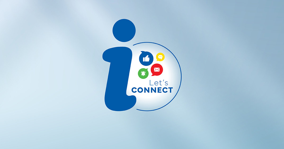 blue letter i on light blue background