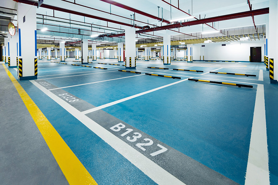 indoor garage with martked floor