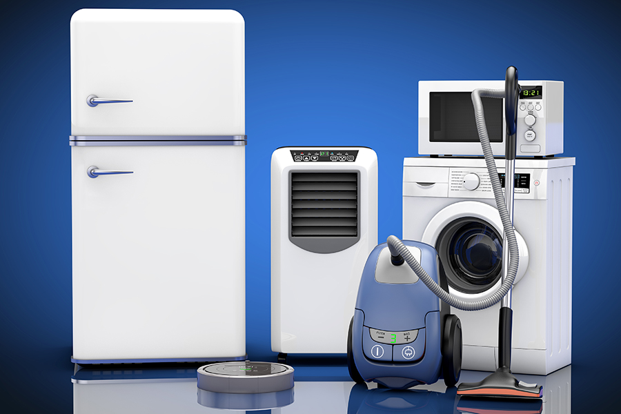 whitegoods_1116169514 Household Appliances Set on a blue background. 3d Rendering